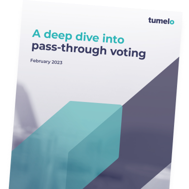 We are hiring CTA to Download the Tumelo white paper on pass-through voting – February 2023, Titled: A deep dive into pass-through voting