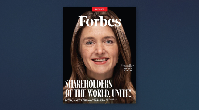 Georgia Stewart Tumelo CEO on the cover of Forbes Magazine. Shareholder news, who decides how woke corporations should be?
